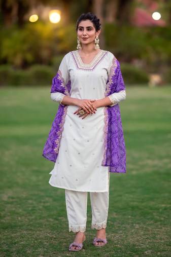 White roman silk fabric designer partywear salwar suit for girlie looks