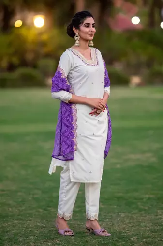 White roman silk fabric partywear salwar suit for girlie looks