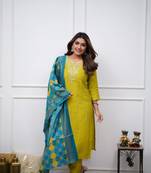 Lemon chanderi viscose fabric designer partywear salwar suit for girlie looks