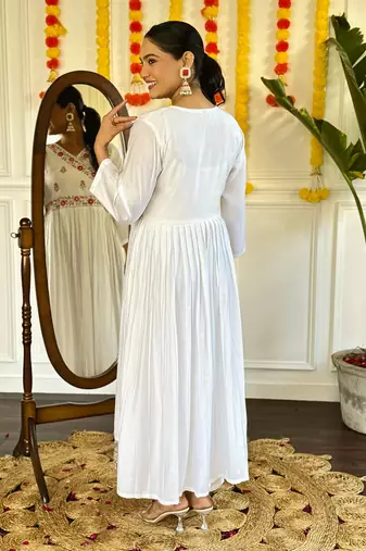 White chanderi viscosee fabric partywear salwar suit for girlie looks