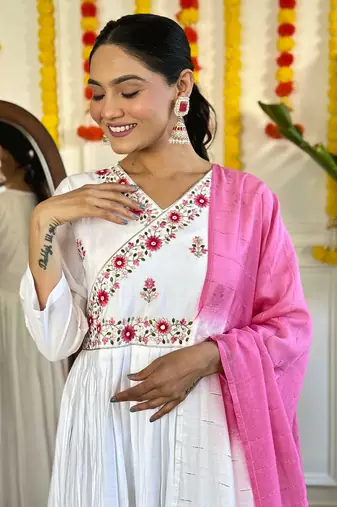 White chanderi viscosee fabric partywear salwar suit for girlie looks