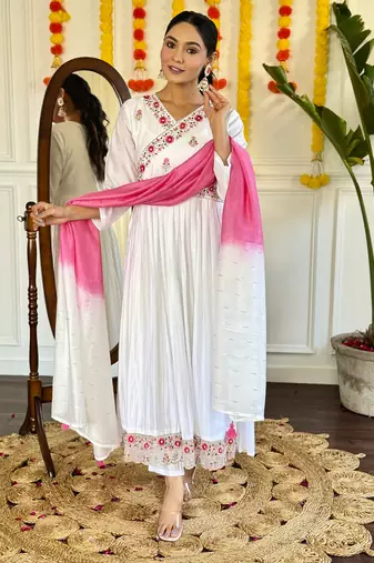 White chanderi viscosee fabric partywear salwar suit for girlie looks