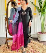 Black chanderi viscose fabric designer partywear salwar suit for girlie looks