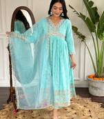 Sea green rayon slub fabric designer partywear salwar suit for girlie looks