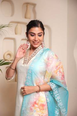 Off white p v chanderi fabric partywear salwar suit for girlie looks 3