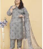 Grey lichi viscosee fabric beautiful printed plus size kurta set