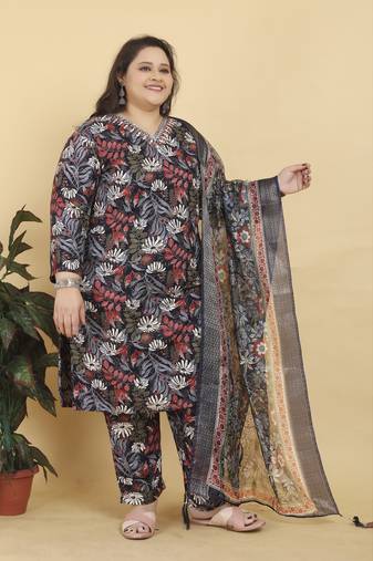 Black lichi viscose fabric beautiful printed plus size kurta set