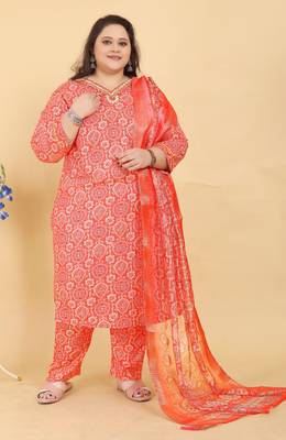 Orange lichi viscosee fabric beautiful printed plus size kurta set 1