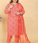 Orange lichi viscose fabric beautiful printed plus size kurta set
