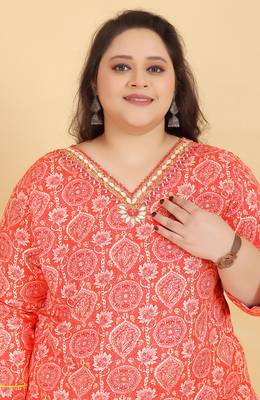 Orange lichi viscosee fabric beautiful printed plus size kurta set 3