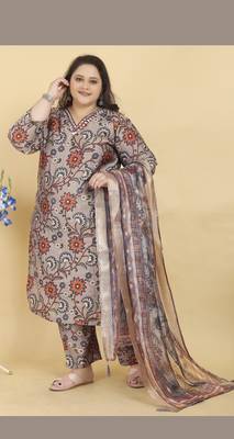 Coral lichi viscosee fabric beautiful printed plus size kurta set 1