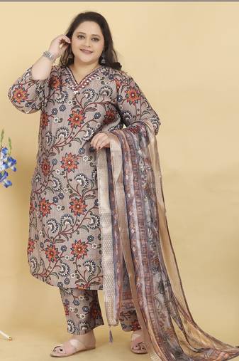 Coral lichi viscose fabric beautiful printed plus size kurta set