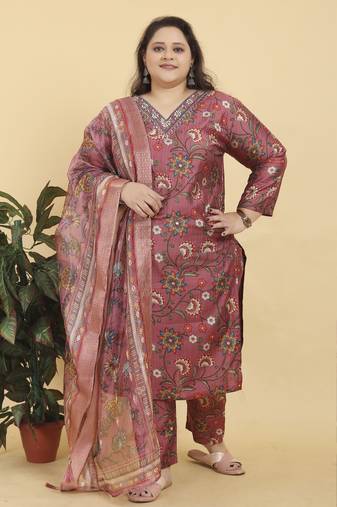 Pink lichi viscose fabric beautiful printed plus size kurta set