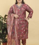 Pink lichi viscosee fabric beautiful printed plus size kurta set