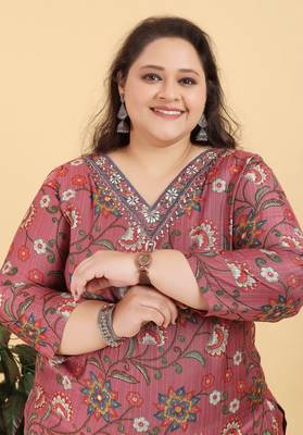 Pink lichi viscosee fabric beautiful printed plus size kurta set 3