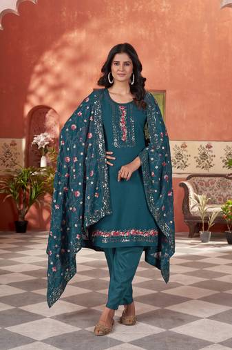Teal blue smart and beautiful georgette fabric readymade salwar kameez