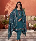 Teal blue smart and beautiful georgette fabric readymade salwar kameez