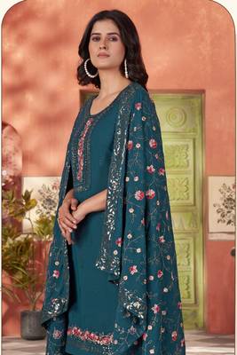 Teal blue smart and beautiful georgette fabric readymade salwar kameez 2