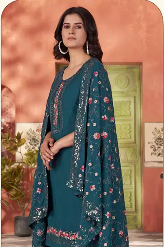 Teal blue smart and beautiful georgette fabric readymade salwar kameez