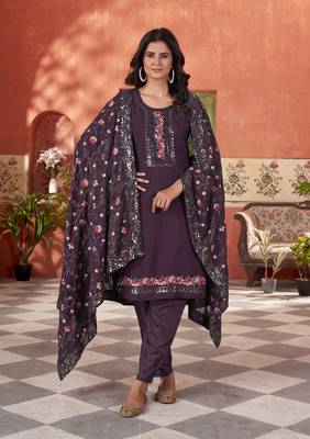 Wine smart and beautiful georgette fabric readymade salwar kameez 1