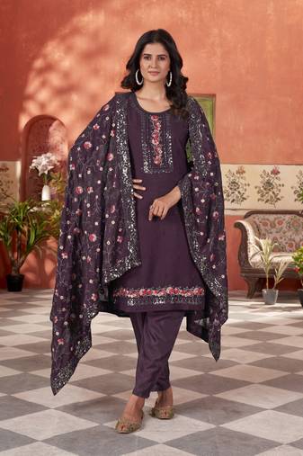 Wine smart and beautiful georgette fabric readymade salwar kameez