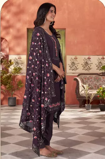 Wine smart and beautiful georgette fabric readymade salwar kameez