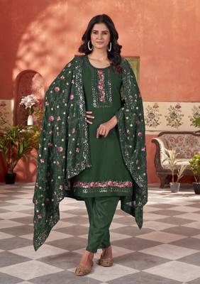 Green smart and beautiful georgette fabric readymade salwar kameez 1