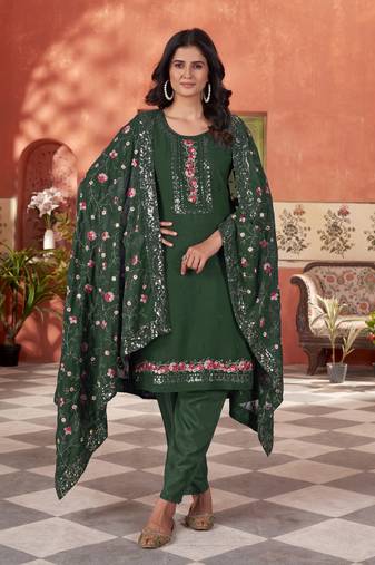 Green smart and beautiful georgette fabric readymade salwar kameez
