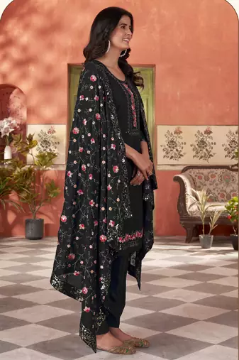 Black smart and beautiful georgette fabric readymade salwar kameez