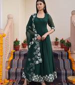 Green glamorous georgette fabric ribbon embroidery work heavy ceremonial attire
