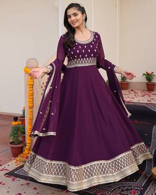 Purple glamorous georgette fabric sequence embroidery work heavy ceremonial attire 1
