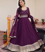 Purple glamorous georgette fabric sequence embroidery work heavy ceremonial attire