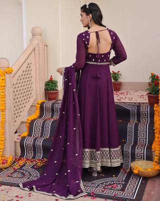 Purple glamorous georgette fabric sequence embroidery work heavy ceremonial attire 3