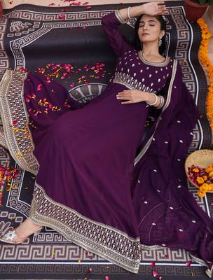 Purple glamorous georgette fabric sequence embroidery work heavy ceremonial attire 4