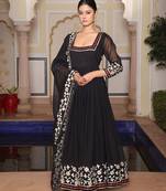 Black glamorous georgette fabric ribbon embroidery work heavy ceremonial attire