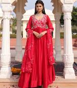 Pink glamorous rangoli silk fabric sequence embroidery work heavy ceremonial attire