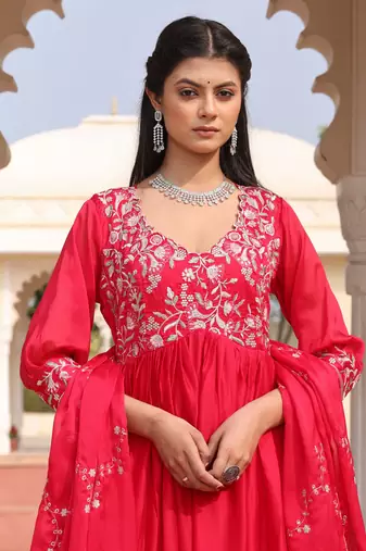 Pink glamorous rangoli silk fabric sequence embroidery work heavy ceremonial attire