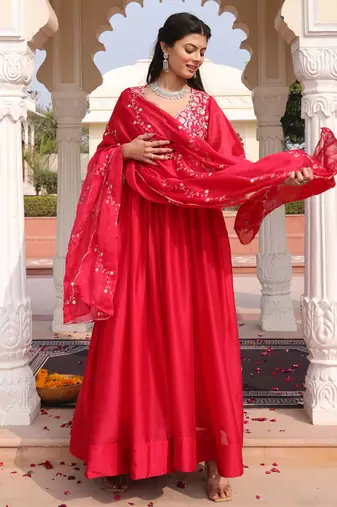 Pink glamorous rangoli silk fabric sequence embroidery work heavy ceremonial attire