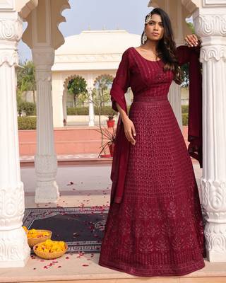 Purple glamorous georgette fabric sequence embroidery work heavy ceremonial attire 1