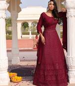 Purple glamorous georgette fabric sequence embroidery work heavy ceremonial attire