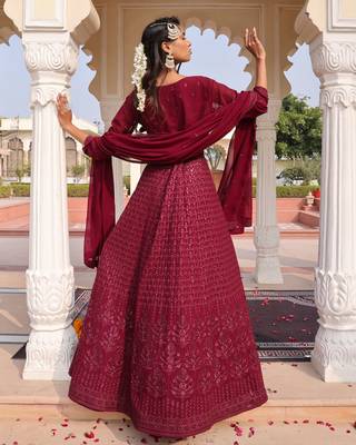 Purple glamorous georgette fabric sequence embroidery work heavy ceremonial attire 2
