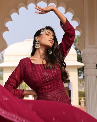 Purple glamorous georgette fabric sequence embroidery work heavy ceremonial attire 3