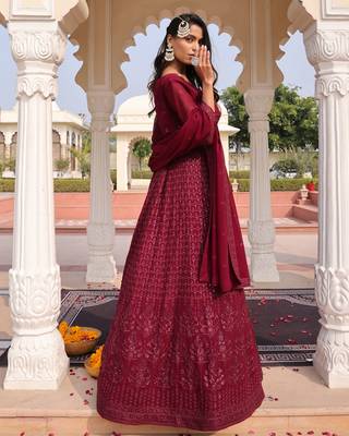 Purple glamorous georgette fabric sequence embroidery work heavy ceremonial attire 4