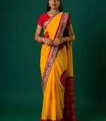 Yellow new georgette gotapatti work chunri pomcha saree