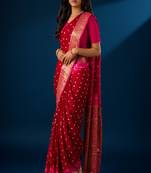 Maroon  zari border sam with viscose silk bandhani saree