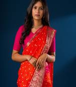 Orange new viscose  silk bandhani with zari border saree