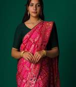 Pink  uppada art silk bandhani gharchola saree