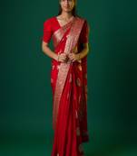 Red  pure khaddi chiffon banarasi neemzari weaving  saree