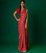 Red  gaji silk modal ajrakh handprint gotapatti work jaipuri saree