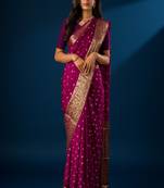 Purple viscose  silk saree in bandhani style saree